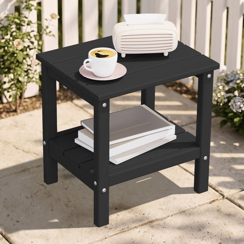 SERWALL 2-Tier Outdoor Side Table, HDPE Patio End Table, All-Weather Adirondack Small Table for Porch, Deck & Backyard, Black