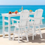 SERWALL 3-Piece Outdoor Swivel Bar Set with Table, 2 HDPE Swivel Bar Chairs & 1 Bar Table, All-Weather Patio Barstool Furniture, White