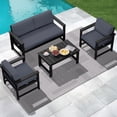 thumbnail image 1 of KINGYES 4 Pieces Outdoor Furniture Set, HDPE All Weather Use Conversation Couch Sets,2 Armchairs & 1 Loveseat & 1 Coffee Table for Patio Backyard, Black Frame with Gray Cushions, 1 of 9