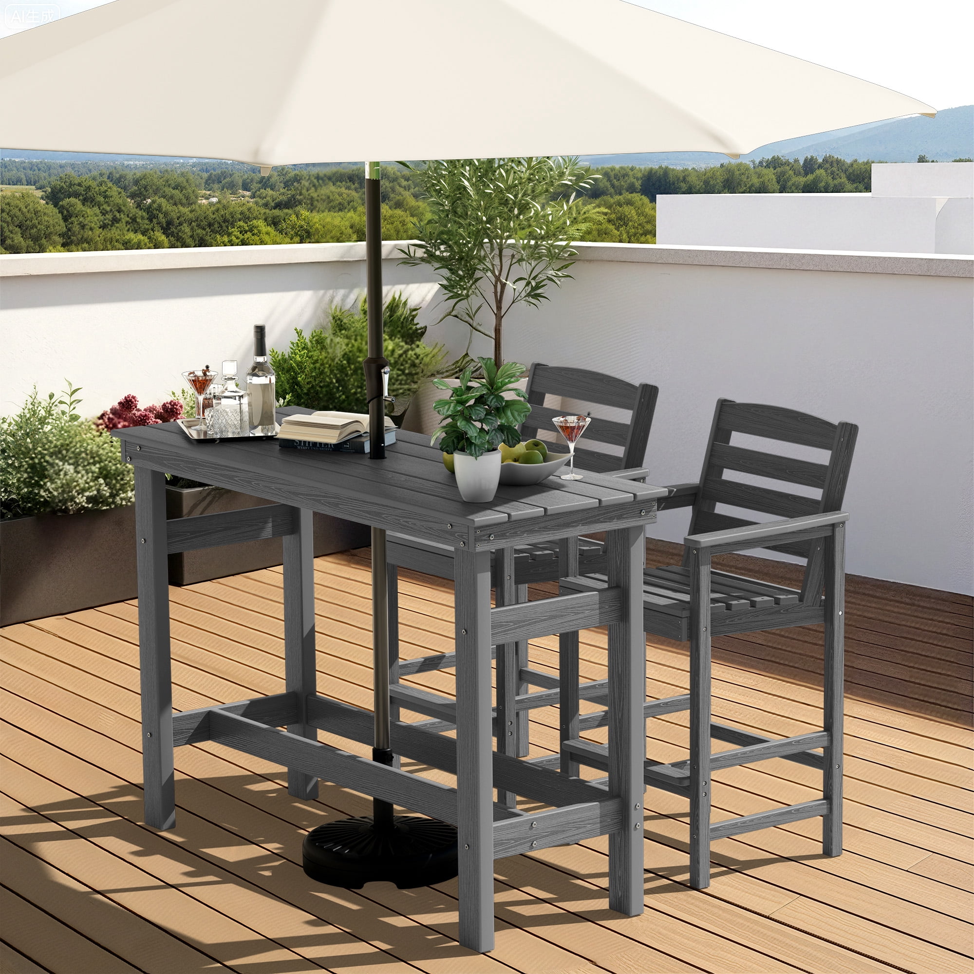 colored patio bar and umbrella sets Phi Villa 31" Square Table with Hole FOLDABLE CHAIRS MFSTUDIO 5 Pcs Patio Dining