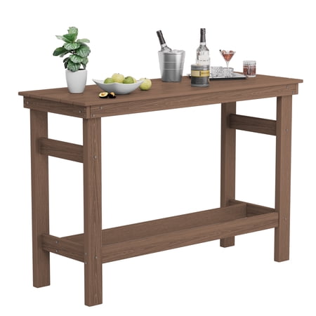 SERWALL 41" Outdoor Bar Table, HDPE All Weather Adirondack Outdoor Bar Height Table, Brown