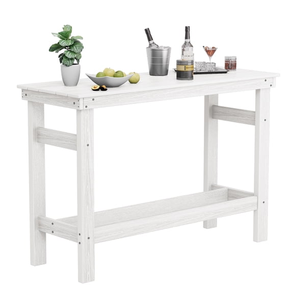 SERWALL 41" Outdoor Bar Table, HDPE All Weather Adirondack Outdoor Bar Height Table, White