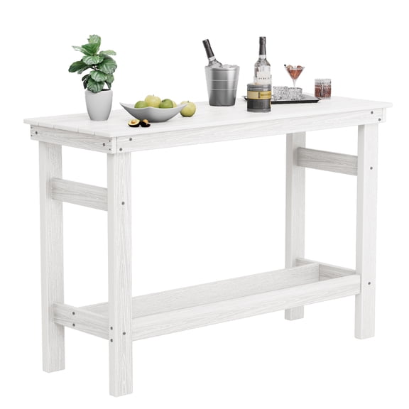 SERWALL 41" Outdoor Bar Table, HDPE All Weather Adirondack Outdoor Bar Height Table, White