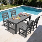 SERWALL 5-Piece HDPE Outdoor Dining Table Set, All-Weather 67-Inch Patio Table and 4 Armless Chairs for Deck, Lawn or Garden, Grey