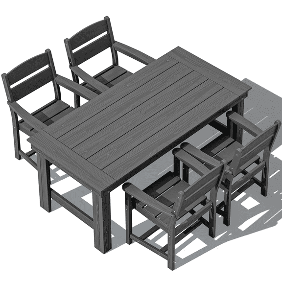 SERWALL 5 Piece HDPE Outdoor Patio Dining Set, All-Weather 67-Inch Table and 4 Chairs for Deck, Lawn or Garden, Grey