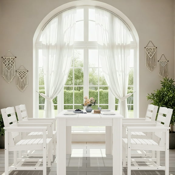 SERWALL 5-Piece Patio Dining Set, 59" Outdoor Dining Table and 4 Chairs with Umbrella Hole for Garden, Deck, Poolside, White