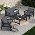thumbnail image 1 of SERWALL 5 Pieces Outdoor HDPE Patio Furniture Sets, Conversation Sets with Cushions, 2 Armchairs & 1 Loveseat & 1 Coffee Table for Poolside, Balcony, Porch & Backyard, Black / Grey, 1 of 7