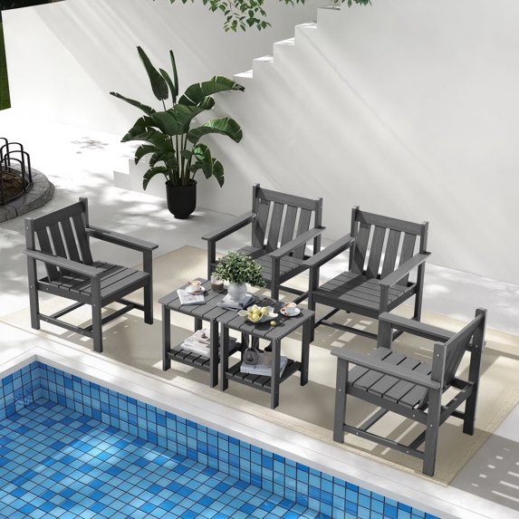 SERWALL 6 Piece Patio Furniture Set,HDPE Outdoor Furniture Bistro Set with Coffee Table for the Patio,Gray