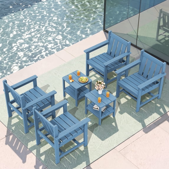 SERWALL 6 Piece Patio Furniture Set,HDPE Outdoor Furniture Bistro Set with Coffee Table for the Patio,Navy