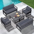 thumbnail image 1 of KINGYES 6 Pieces Outdoor Furniture Set, HDPE All Weather Use Conversation Couch Sets,2 Armchairs & 2 Loveseat & 2 Coffee Table for Patio Backyard, Gray Frame with Gray Cushions, 1 of 9