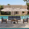 thumbnail image 1 of SERWALL 7-Piece HDPE Outdoor Patio Furniture Set with Umbrella, Patio Conversation Sofa Set for Porch, Deck & Backyard, Brown Frame with Gray Cushions, 1 of 5