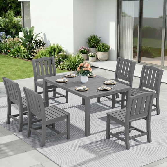 SERWALL 7-Piece Outdoor Dining Set with Expandable Patio Dining Table and 6 Chairs, 60–83 Inch All-Weather HDPE Patio Furniture Sets for Backyard, Garden, Deck, Poolside - Gray