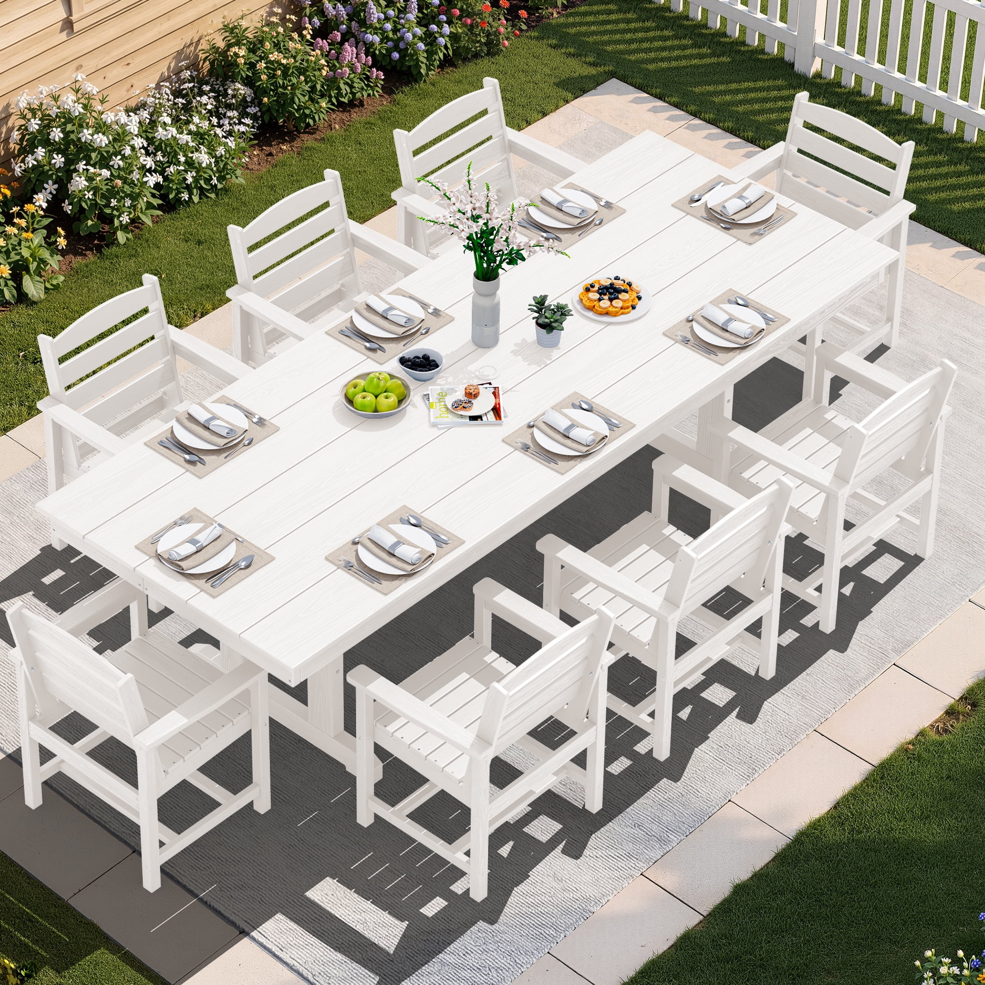 SERWALL 9 Pieces Outdoor Dining Set, Patio Dining Set, HDPE Outdoor ...
