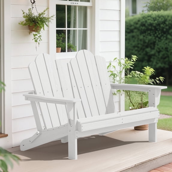 SERWALL Outdoor Bench , Folding Adirondack Bench ,HDPE All-Weather Adirondack Loveseat, for Park, Deck, Lawn, Garden,White