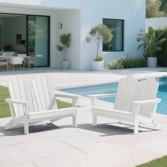 SERWALL Outdoor Bench Set of 2, Folding Adirondack Bench ,HDPE All-Weather Adirondack Loveseat, for Park, Deck, Lawn, Garden,White