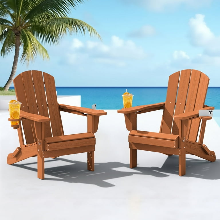 SERWALL Folding Adirondack Chair Set of with Dual Cup Holders