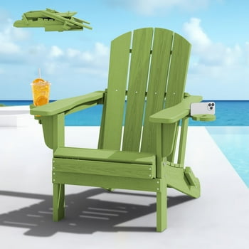 SERWALL Folding Adirondack Chair Set with Dual Cup Holders & Phone Holder, All-Weather HDPE Fire Pit Chairs for Outdoor, Patio, Poolside, Garden - Apple