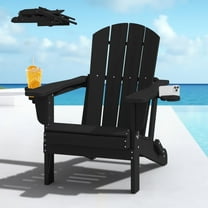 SERWALL Folding Adirondack Chair Set with Dual Cup Holders & Phone Holder, All-Weather HDPE Fire Pit Chairs for Outdoor, Patio, Poolside, Garden - Black