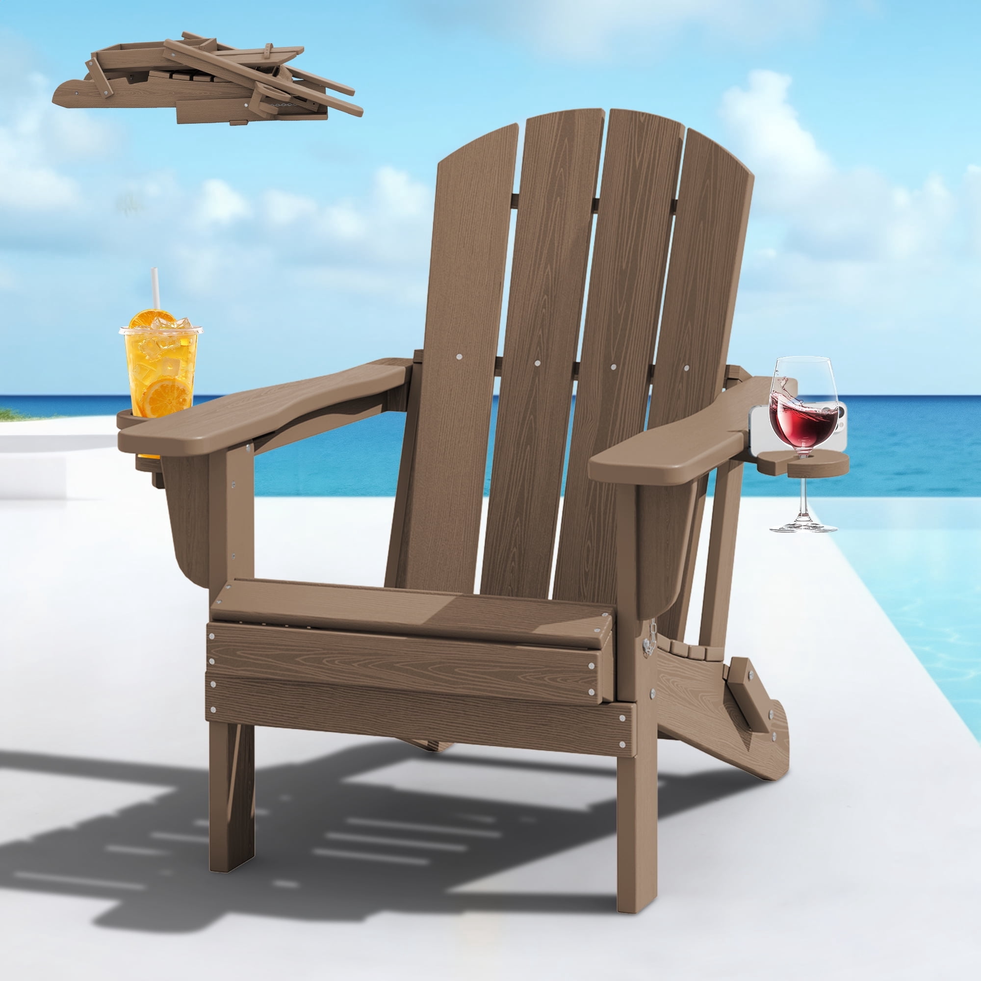 SERWALL, Folding Adirondack Chair, All-Weather, Black - Walmart.com