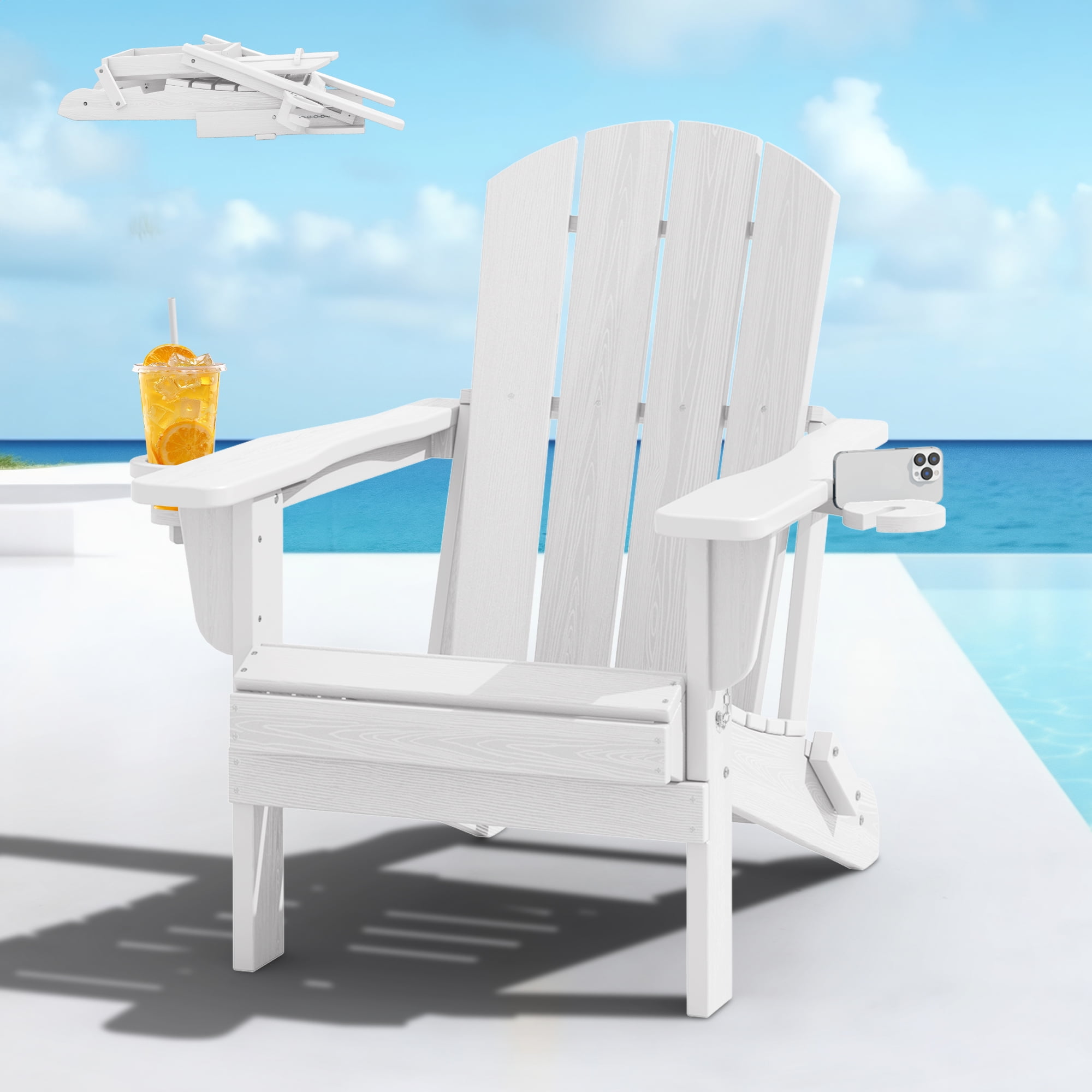 Walmart promo code:  SERWALL Folding Adirondack Chair Set with Dual Cup Holders & Phone Holder, All-Weather HDPE Fire Pit Chairs for Outdoor, Patio, Poolside, Garden - White