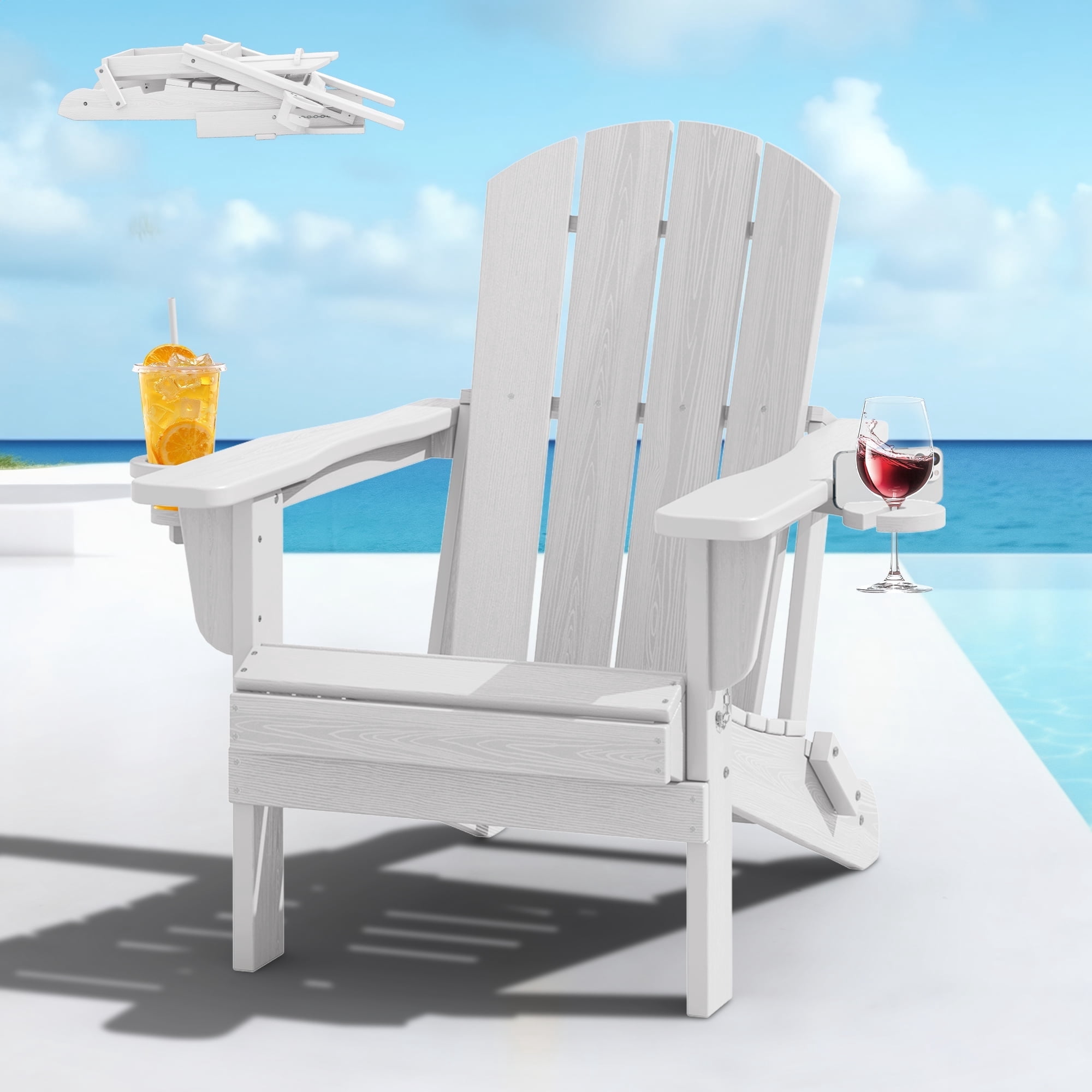 SERWALL, Folding Adirondack Chair, All-Weather, White - Walmart.com
