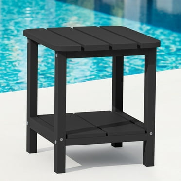 SERWALL Adirondack Outdoor Side Table, All Weather Use Double Layer Patio Side Table, HIPS Rectangular End Table- Black