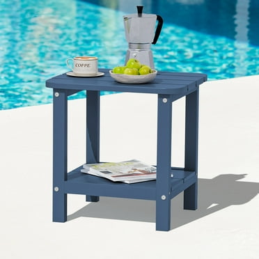 SERWALL Adirondack Outdoor Side Table, All Weather Use Double Layer Patio Side Table, HIPS Rectangular End Table- Blue