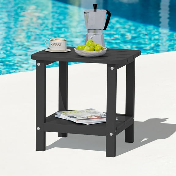 SERWALL Adirondack Outdoor Side Table, All Weather Use Double Layer Patio Side Table, HIPS Rectangular End Table- Gray