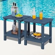 SERWALL Adirondack Outdoor Side Tables Set of 2, All Weather Use Double Layer Patio Side Table, HIPS Rectangular End Table- Blue