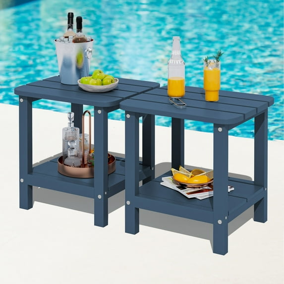 SERWALL Adirondack Outdoor Side Tables Set of 2, All Weather Use Double Layer Patio Side Table, HIPS Rectangular End Table- Blue