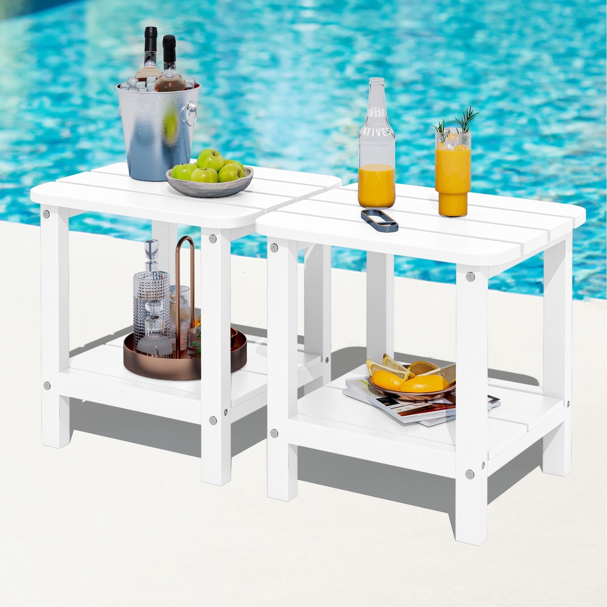 SERWALL Adirondack Outdoor Side Tables Set of 2, All Weather Use Double ...