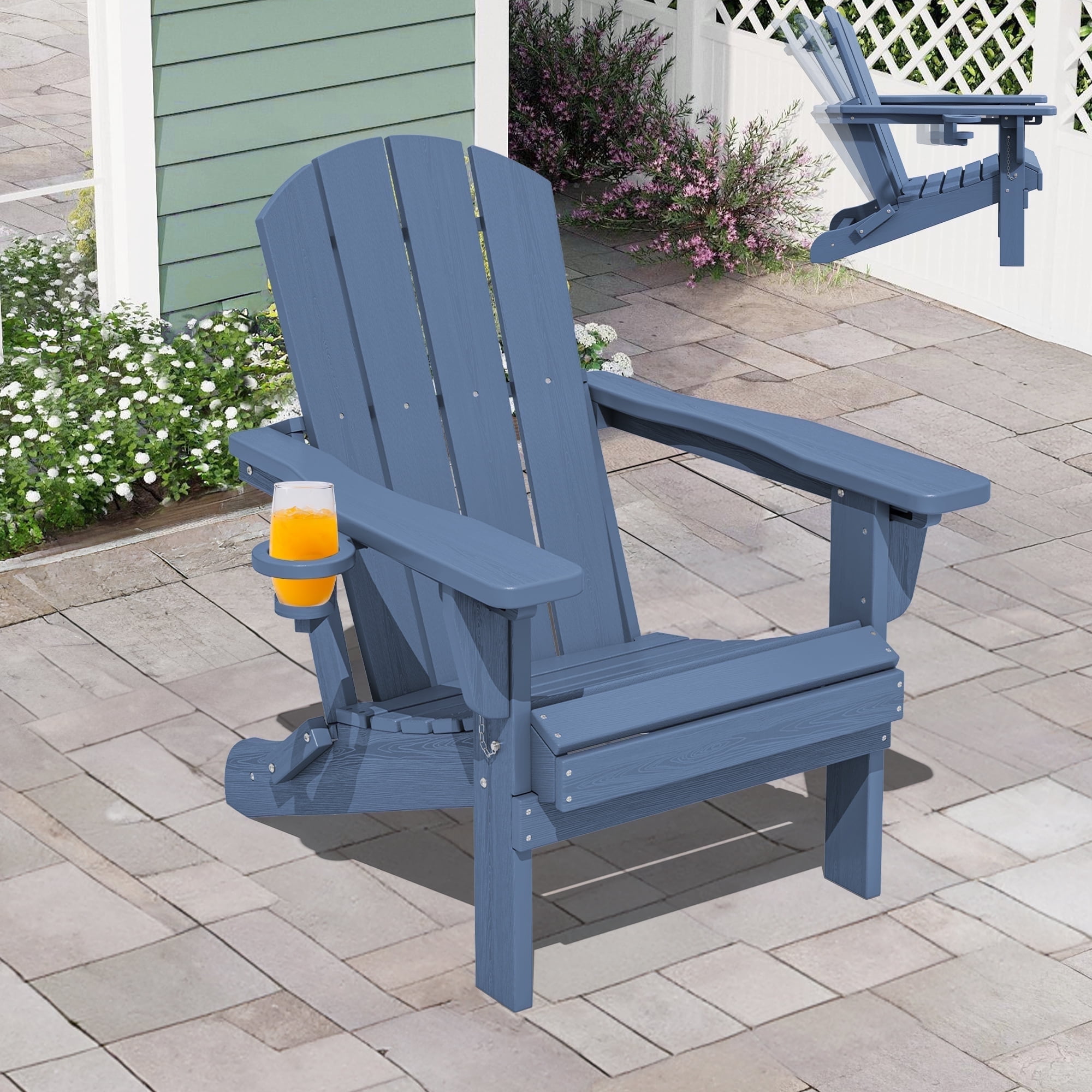 SERWALL Adjustable Folding HDPE Adirondack Chair Outdoor with Cup