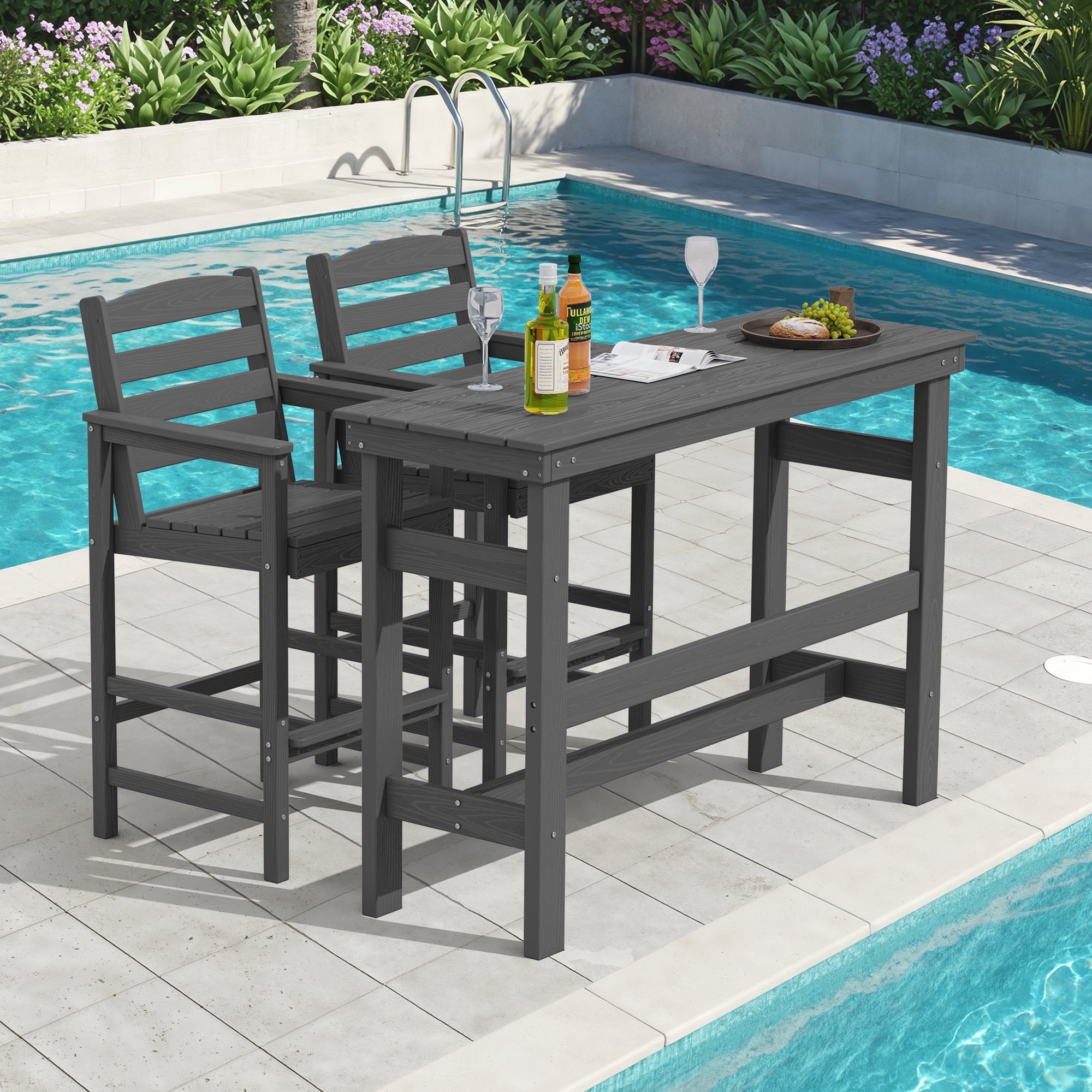 SERWALL All Weather HDPE Outdoor Patio Bar Set, Adirondack Bar Chairs ...