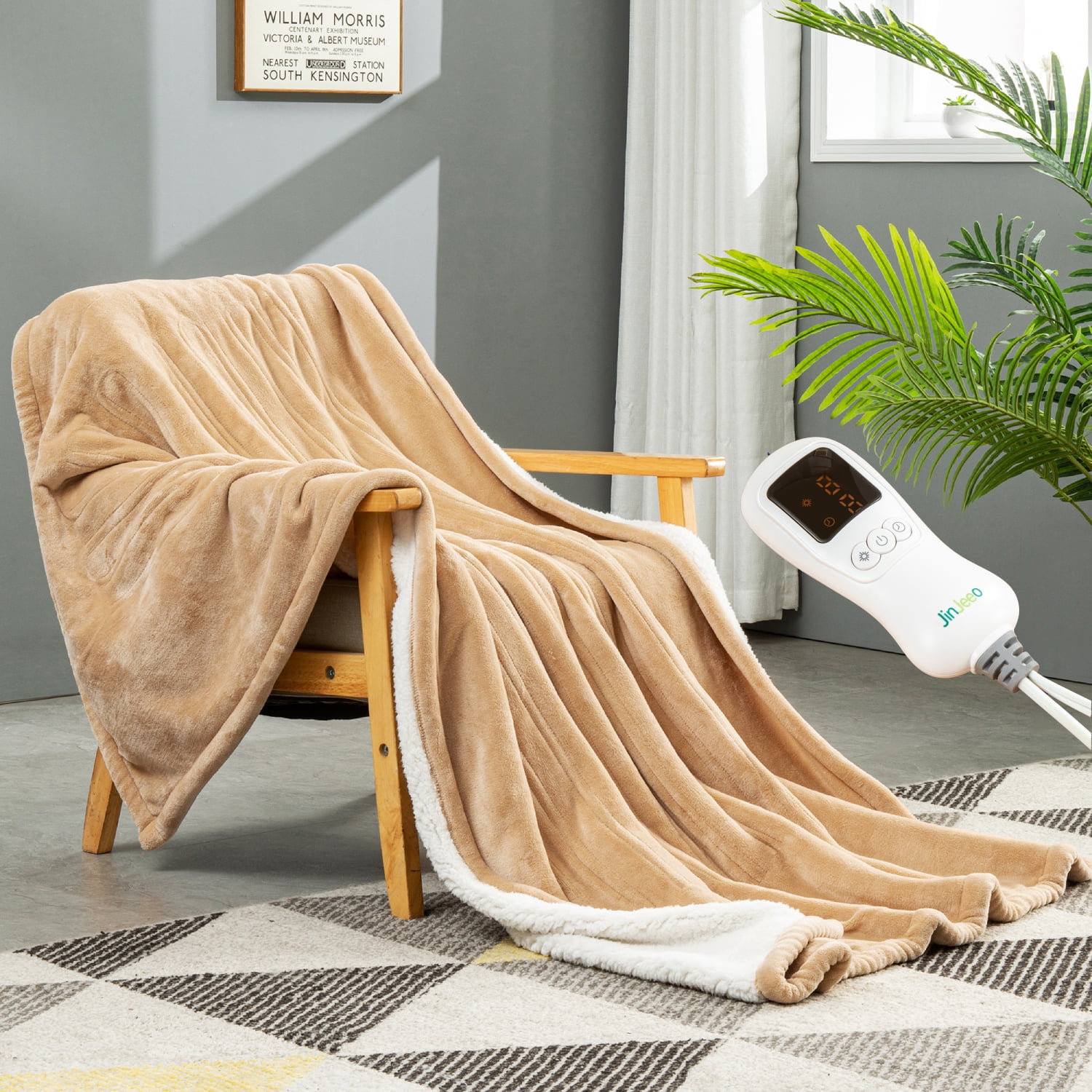 SERWALL Electric Heated Blanket Throw w/ 6 Temperature Setting, 50 x 60  Flannel u0026 Sherpa Reversible Heated Blanket, Yellow - Walmart.com