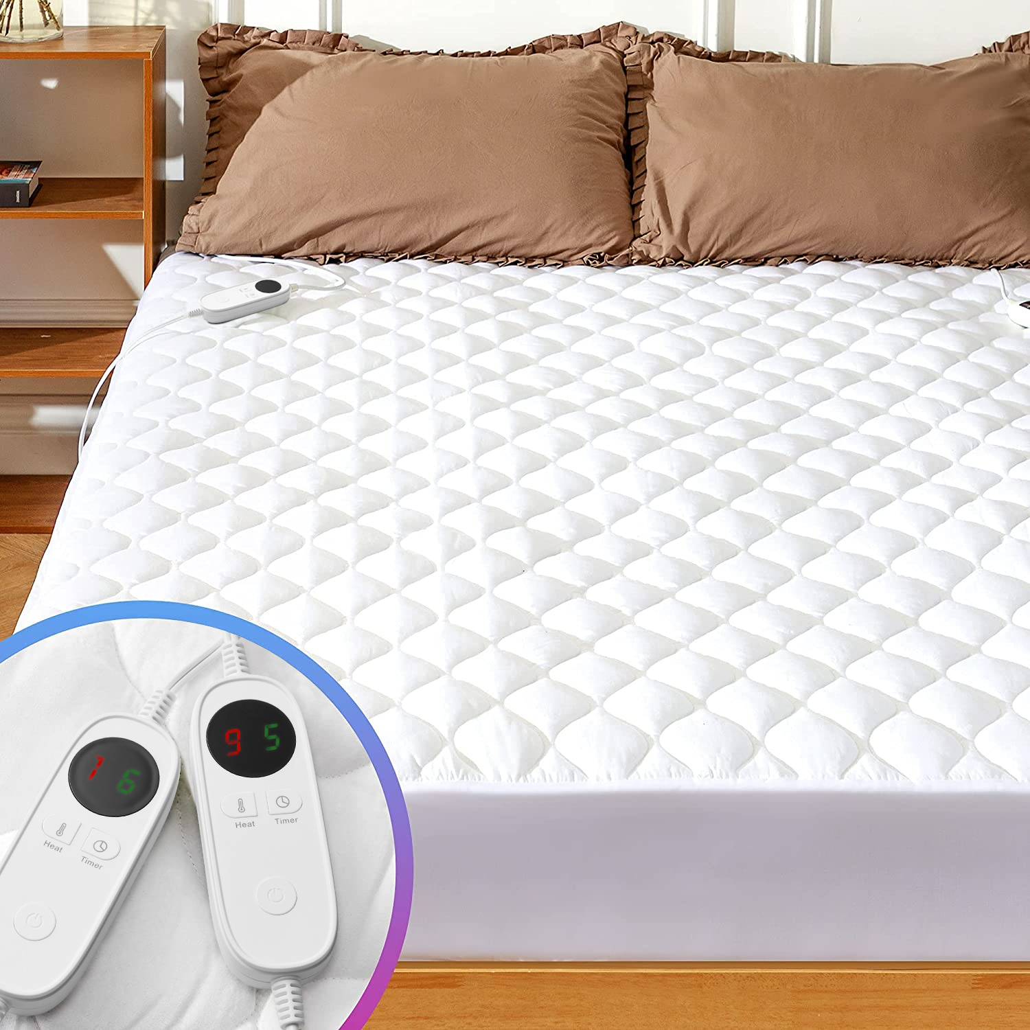 SERWALL Electric Heated Mattress Pad 8 Temperature Control Zone Auto