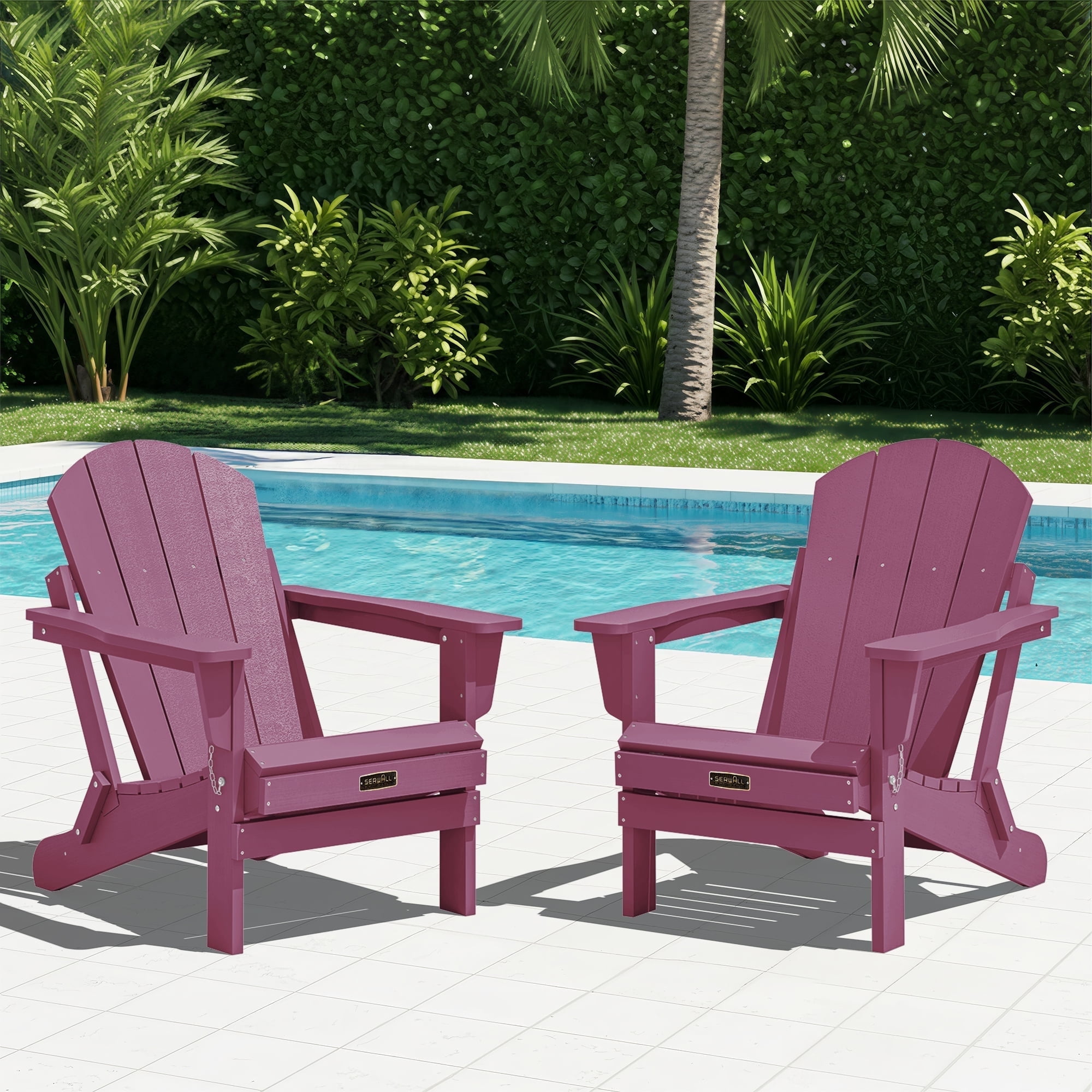 SERWALL Foldable Adirondack Chair Set of 2, Weather Resistant Adirondack Chair for Patio Garden Outdoors Fire Pit - Berryred