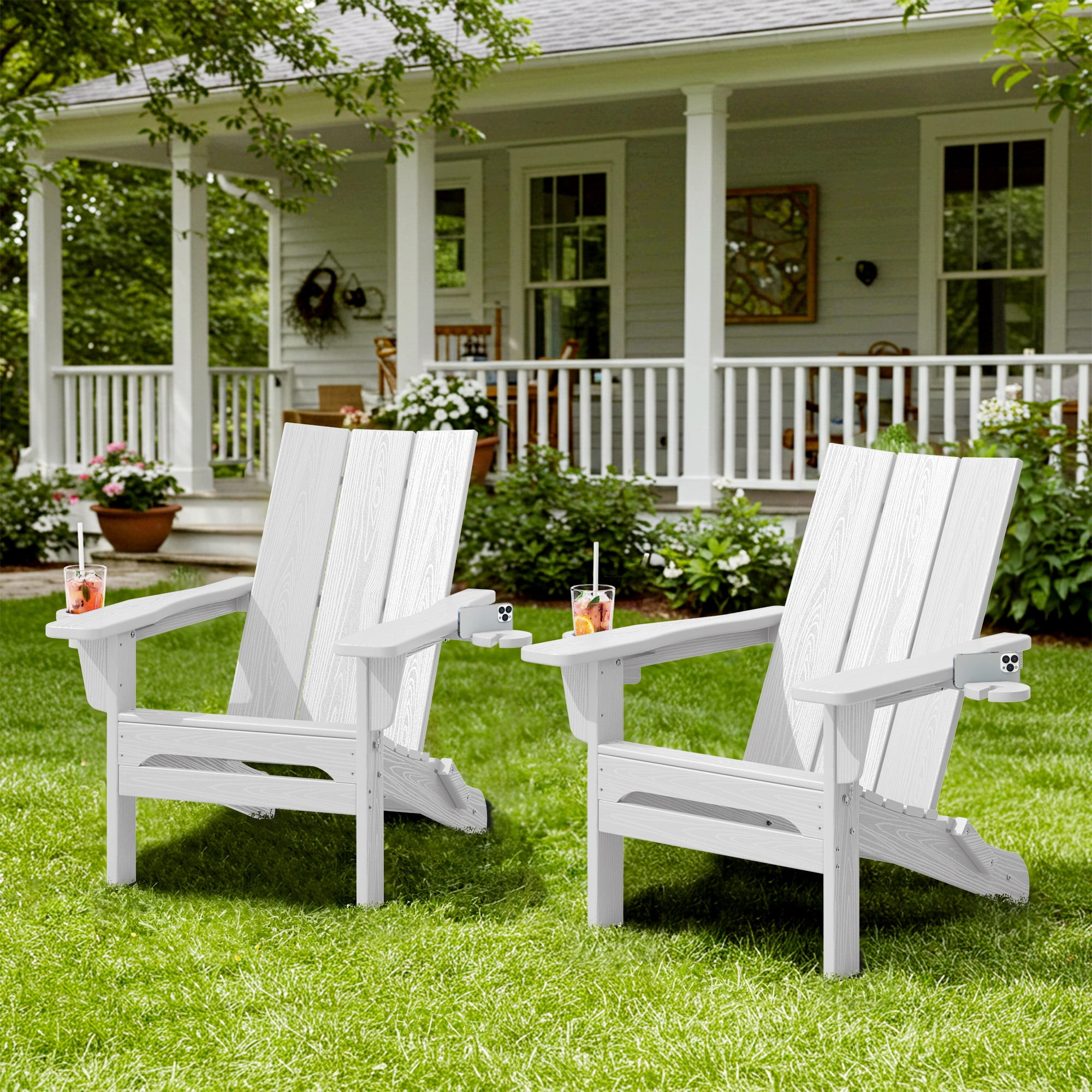 SERWALL Folding Adirondack Chair Set of with Cup Holders Phone