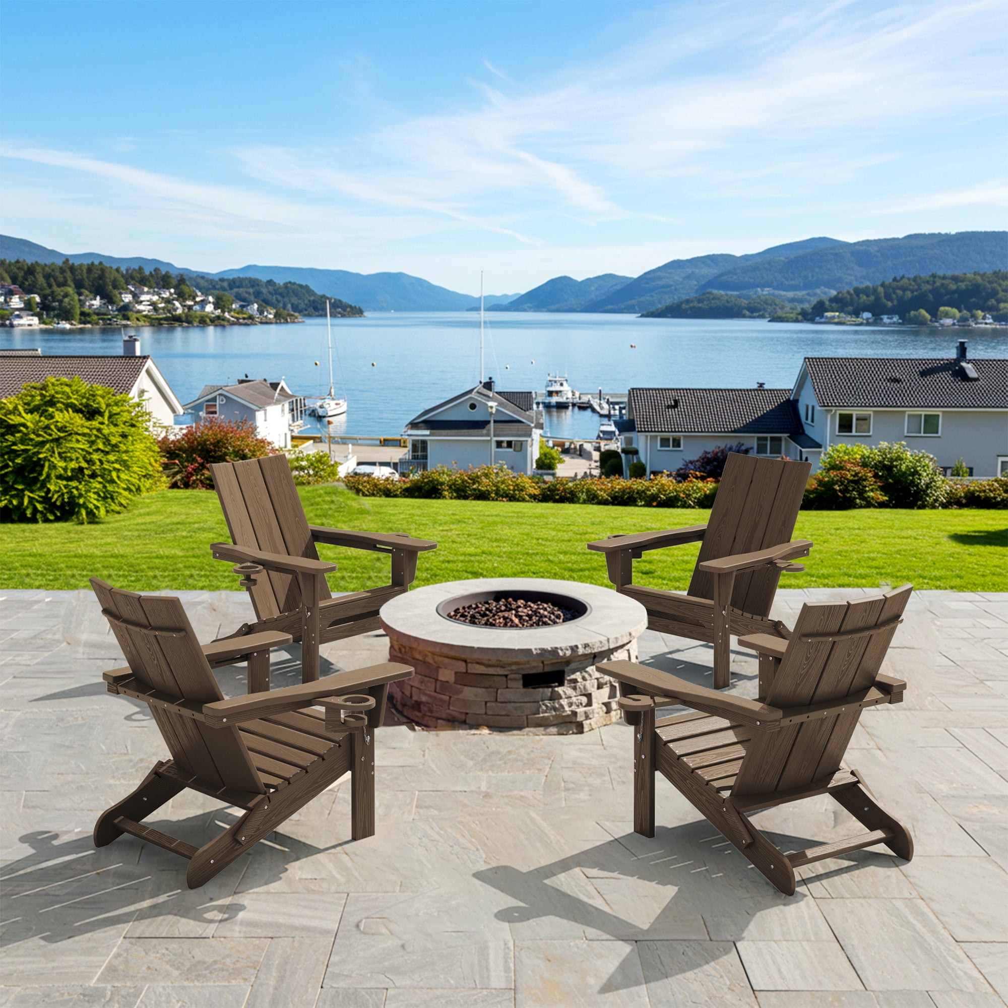 SERWALL Folding Adirondack Chair Set of with Cup Holders Phone