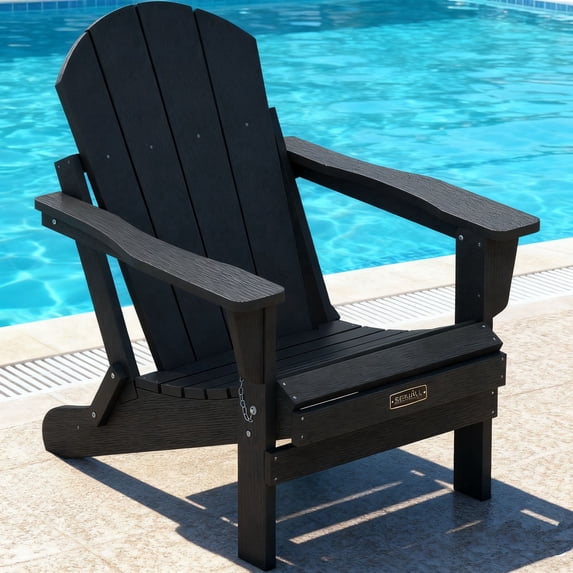 SERWALL Folding Adirondack Chair for Patio, Patio Seat, Weather Resistant Adirondack Chair for Outdoor, Lawn, Garden, Backyard Deck, Fire Pit Chairs, Black