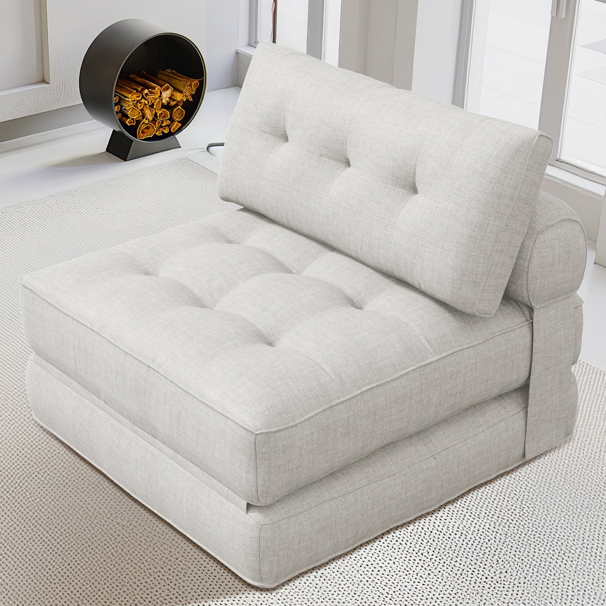 SERWALL Folding Sofa Chair, 4-in-1 Convertible Sofa Bed, Foldable Sofa Chair for Bedroom, Beige
