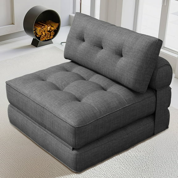SERWALL Folding Sofa Chair, 4-in-1 Convertible Sofa Bed, Foldable Sofa Chair for Bedroom, Grey