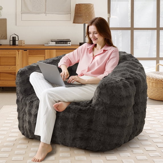 SERWALL Giant Bean Bag Chair, Oversized Beanbag Chair, No Assembly Lazy Sofa Chair with Memory Foam Filler and Chair Cover for Living Room, Bedroom, Dorm, Gray