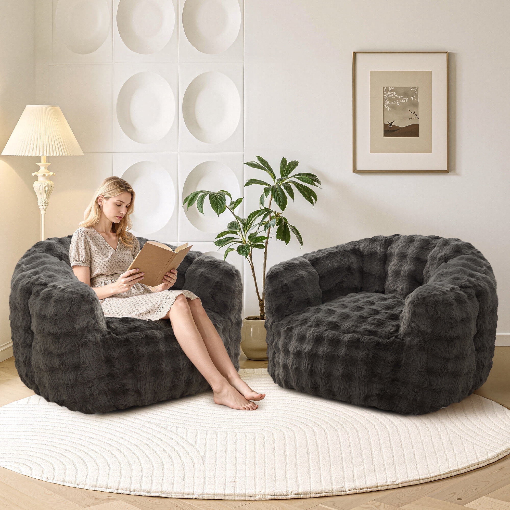 SERWALL Giant Bean Bag Chair, Oversized 3.6 FT Beanbag Chair, No Assembly Lazy Sofa Chair with Premium Memory Foam Filler and Chair Cover for Living Room, Bedroom, Dorm