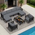 thumbnail image 1 of SERWALL HDPE 10-Piece Outdoor Patio Furniture Set, All-Weather Patio Conversation Set, Outdoor Sectional Sofa Couch Set with Coffee Table, Ottomans & Cushions, Black/Grey, 1 of 10