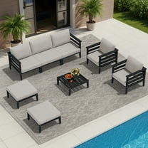 SERWALL HDPE 8 Pieces Patio Furniture Set, All-Weather Outdoor Sectional Sofa Couch Set, Patio Conversation Set with Coffee Table, Ottomans & Cushions, Black/Khaki