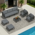 thumbnail image 1 of SERWALL HDPE 8 Pieces Patio Furniture Set, All-Weather Outdoor Sectional Sofa Couch Set, Patio Conversation Set with Coffee Table, Ottomans & Cushions, Grey/Grey, 1 of 10