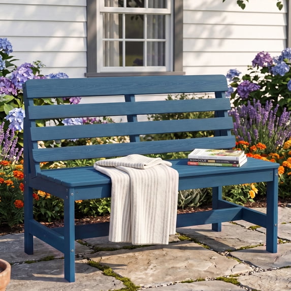 SERWALL HDPE Outdoor Bench, All-Weather Patio Bench for Porch, Park ...