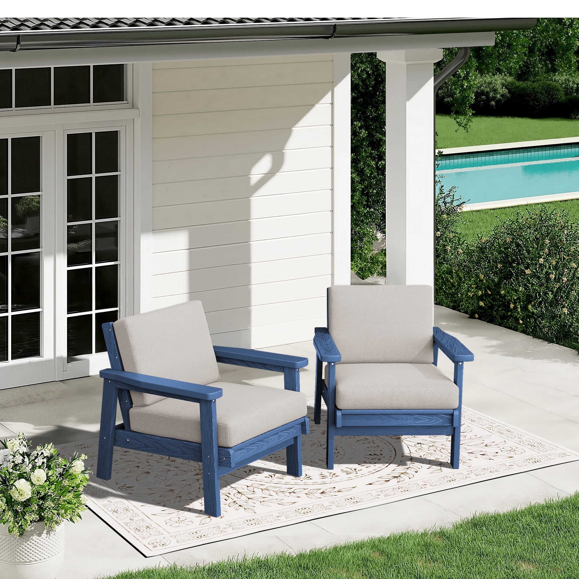 SERWALL, Outdoor HDPE Patio Couch Set, 2PCS, Blue Khaki - Walmart.com