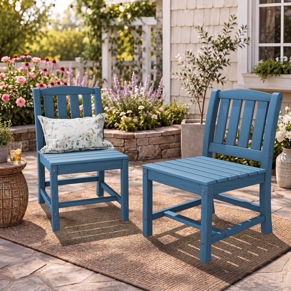 SERWALL HDPE Outdoor Dining Chairs Set of 2, All Weather Patio Chairs for Deck, Lawn or Garden, Blue