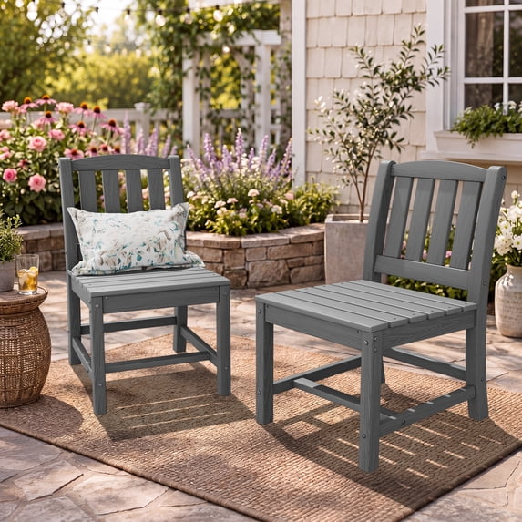 SERWALL HDPE Outdoor Dining Chairs Set of 2, All Weather Patio Chairs for Deck, Lawn or Garden, Gray